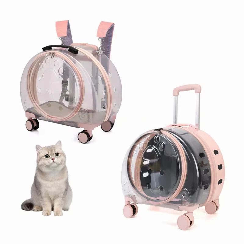 

Portable Transparent Pet Rolling Animal Case Airline Approved Travel Backpack Pet Carrier Outdoor Dog Stroller Cat Trolley Bags