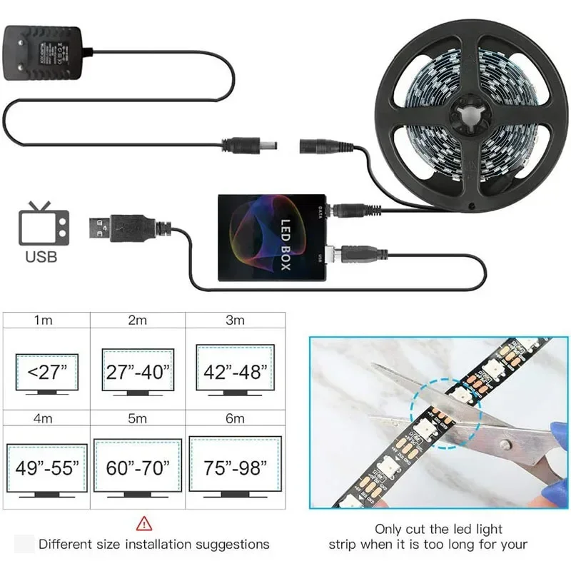 몰입형 PC 배경 조명 스트립, RGBIC LED 스트립, 컴퓨터 모니터 화면, 컬러 동기화, 스마트 앱 제어, 주변 램프, 1-5M