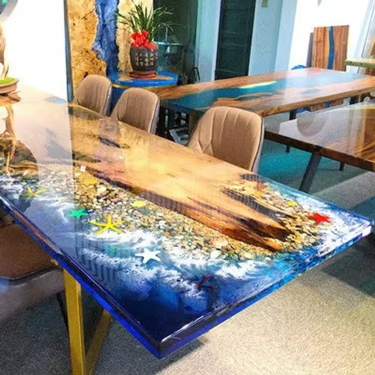 Home Furniture Factory Direct Sales Restaurant Solid Walnut Kitchen River Epoxy Panel Dining Table