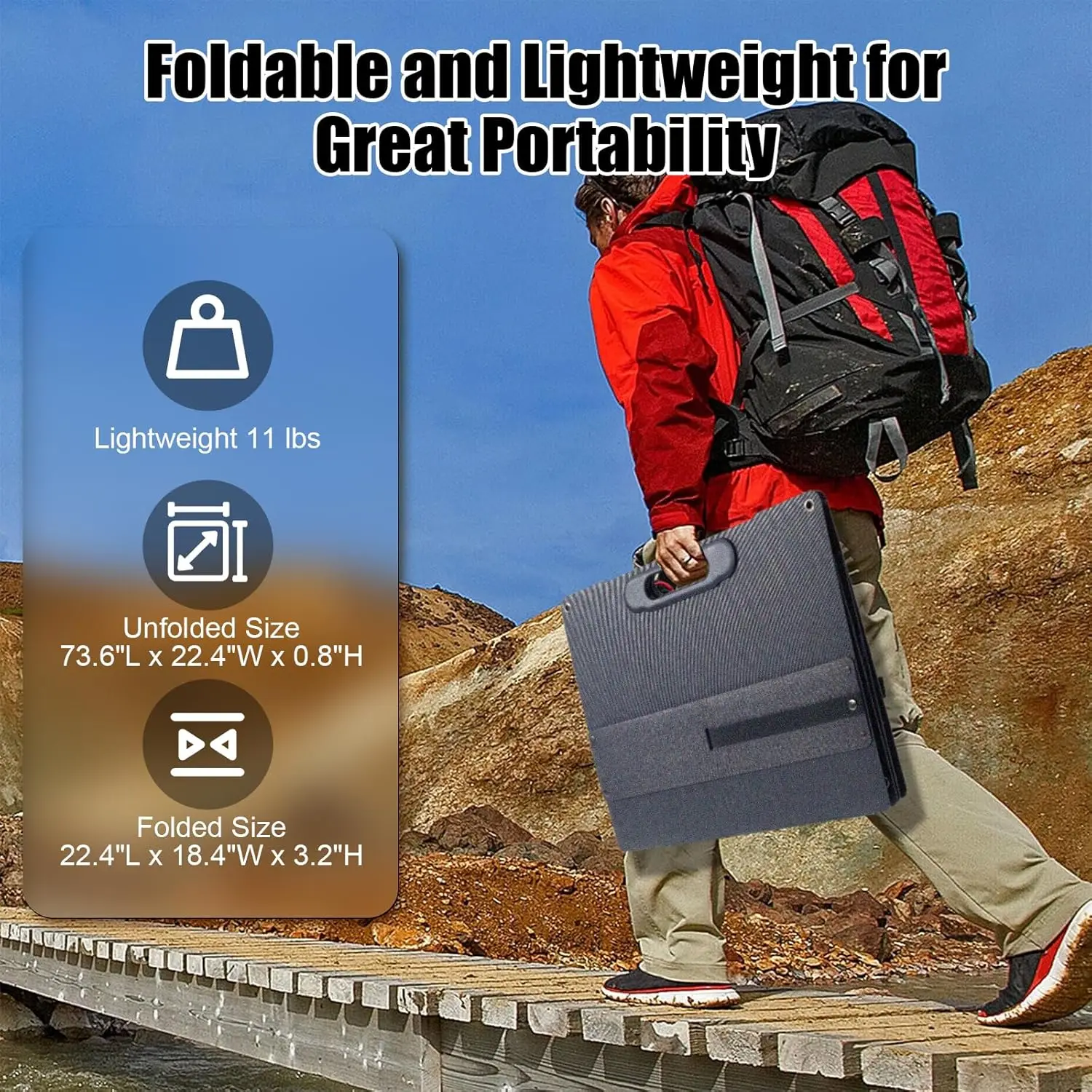 Portable Solar Panel 100W 18 Volt, High 23.5% Efficiency, MC-4 Cable, Foldable Solar Panel Charger IP65 Water & Dustproof Design