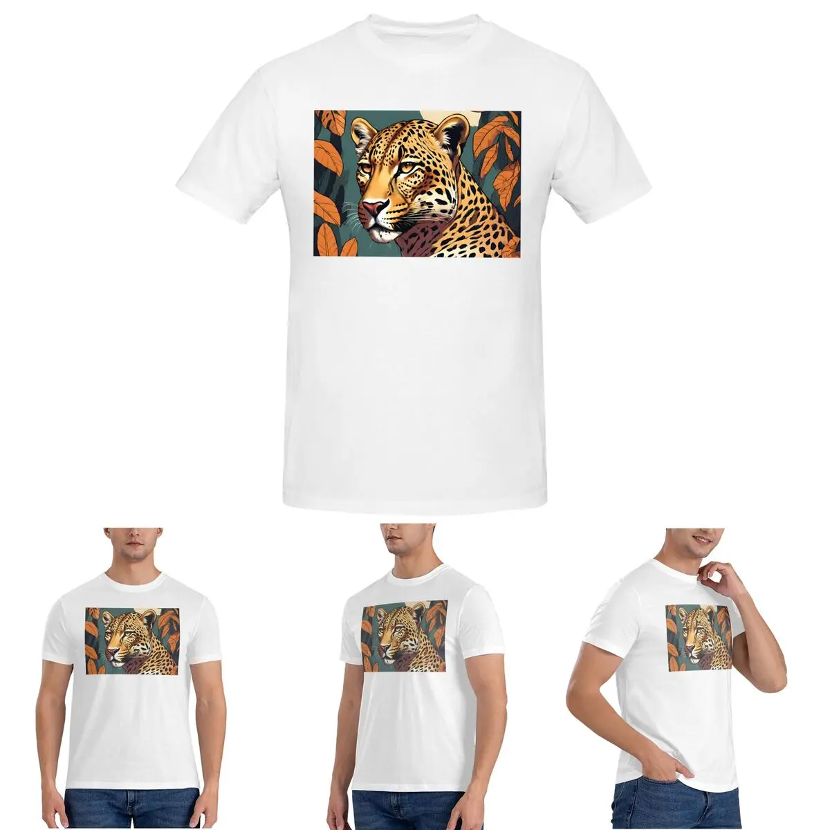 

Leopard In Forrest T-Shirt for Men Cotton Plus Size T Shirts Men's Tees Short O-Neck Summer Clothes Tops S-6XL