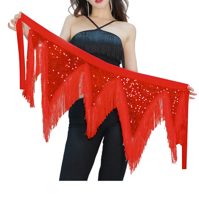 Danse du ventre hanche écharpe paillettes gland Triangle danse du ventre hanche foulards jupe portefeuille ceinture Swing Tribal danseur Costumes pour femmes noir