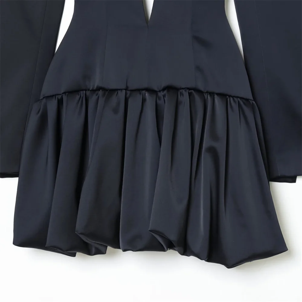 Autunno e inverno nuove donne sexy cintura antivento spalline manica lunga profondo scollo a V versione a palloncino mini abito