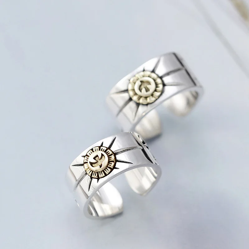 s925 sterling silver ornament personal Korean style Flying Eagle ring sun ray fashion couple pair ring open men and women