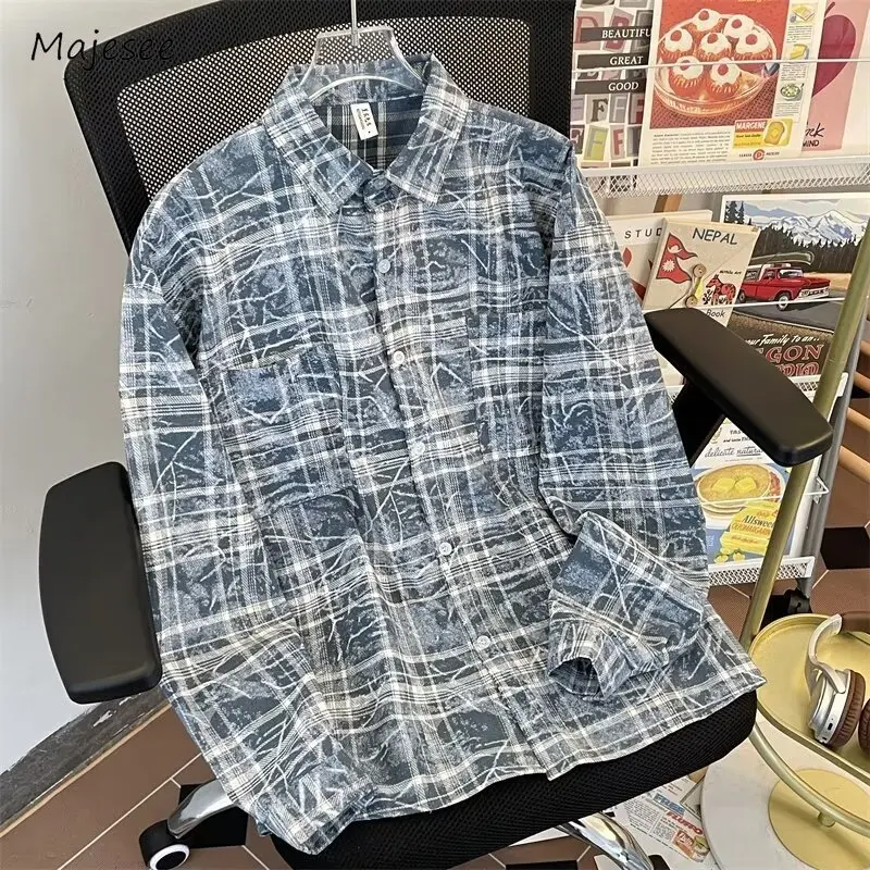 

Shirts Men Plaid European Style Retro Fashion Turn-down Collar Advanced Chic Design Cozy Daily Loose Single Breasted College New