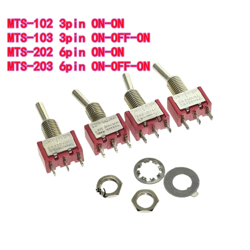 5PCS Red Toggle Switch MTS-102/103/202/203-3-Pin 3P 2-Position/3-Position Rocker Switch with 6mm Mounting Hole