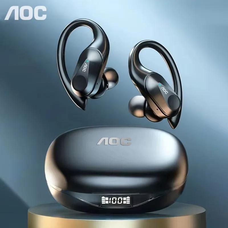 Fone de Ouvido Esportivo AOC Sem Fio Bluetooth 6.0, À Prova D'Água, Com Display LED de Bateria, Fones de Ouvido para Jogos com Baixa Latência LP75