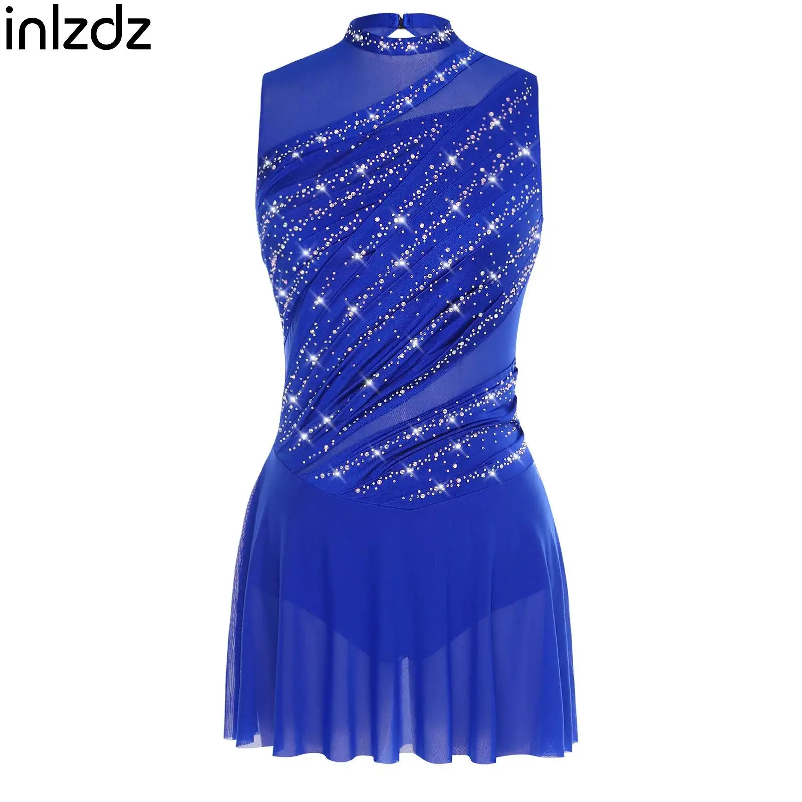 

Womens Gymnastics Artistic Ballet Jersey Lyrical Dance Dress Sleeveless Rhinestone Leotards Figure Skating Performance Costumes
