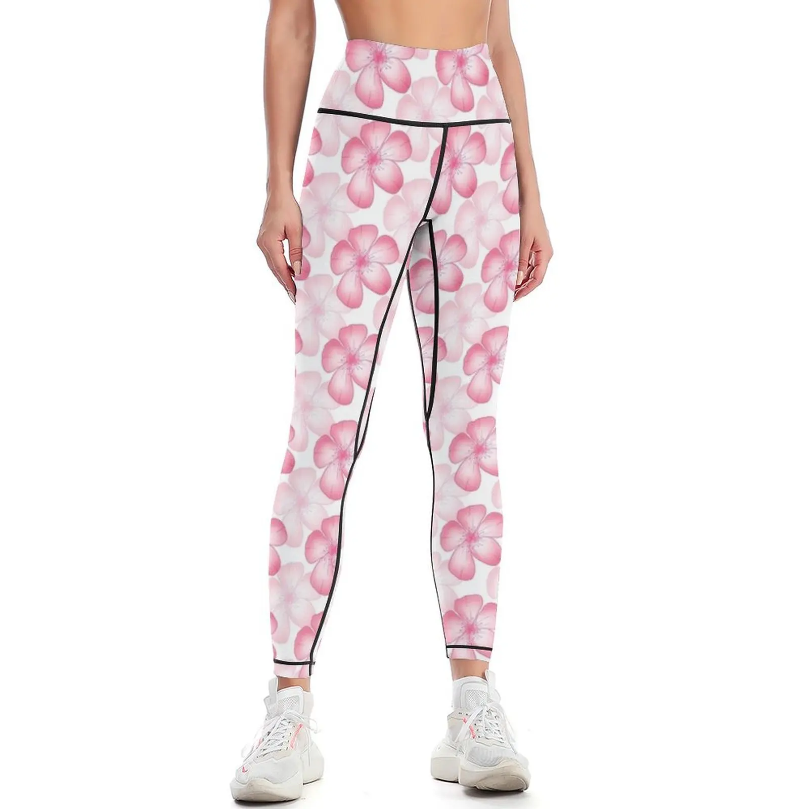 Apple Blossom Floral - PinkWhite Leggings gym pants Sweatpants active wear gym womans Womens Leggings