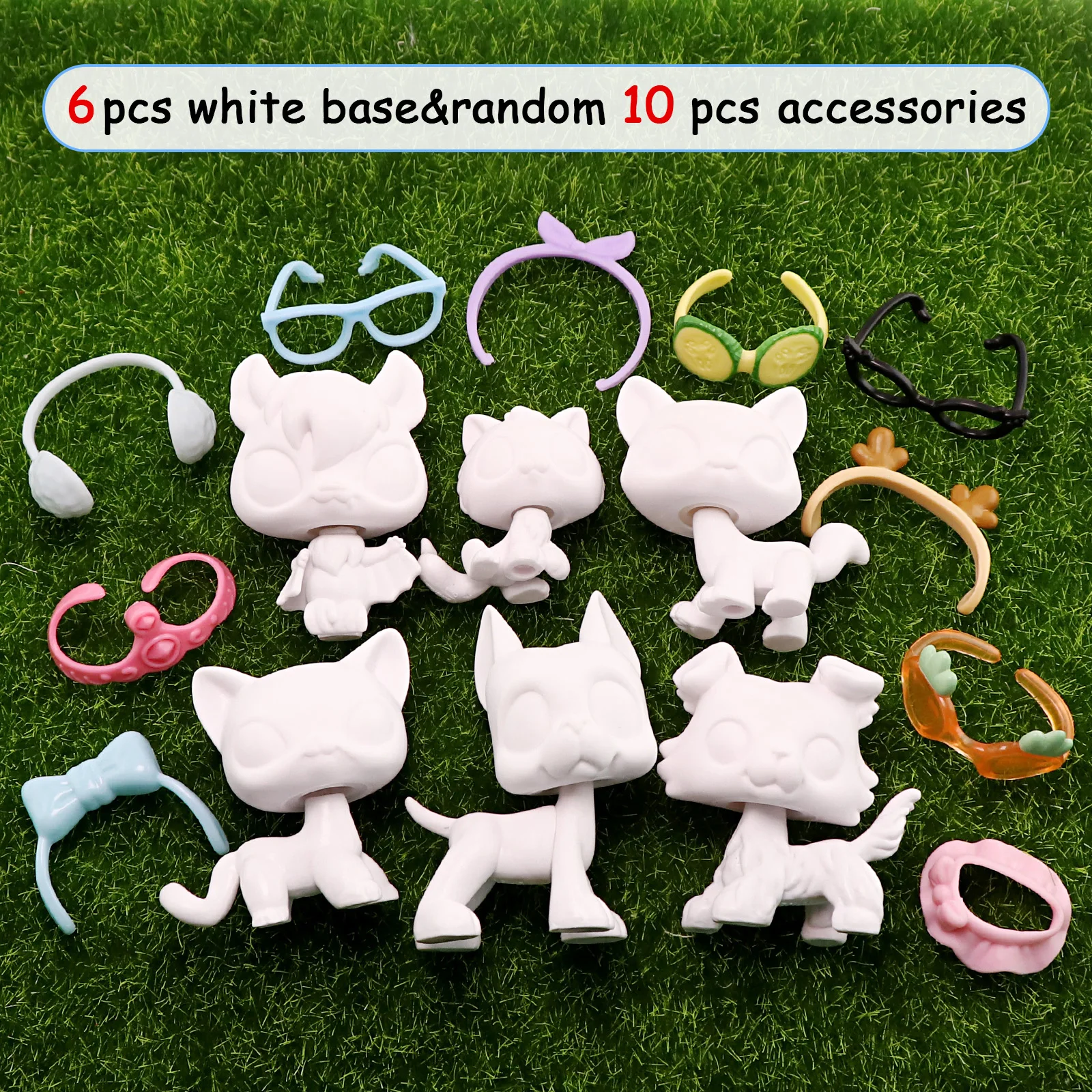 

Набор для росписи LPS Minilpshop: 6 белых основ и 10 случайных аксессуаров (10 случайных предметов для глаз и головы, всего 10 штук)