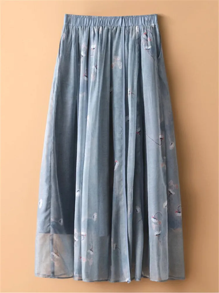 Elegant Fashion High-waisted Slimming Skirt for Women 2024 New Chinese Style Wash Painting High-end Drape Slim Fit Long Skirts