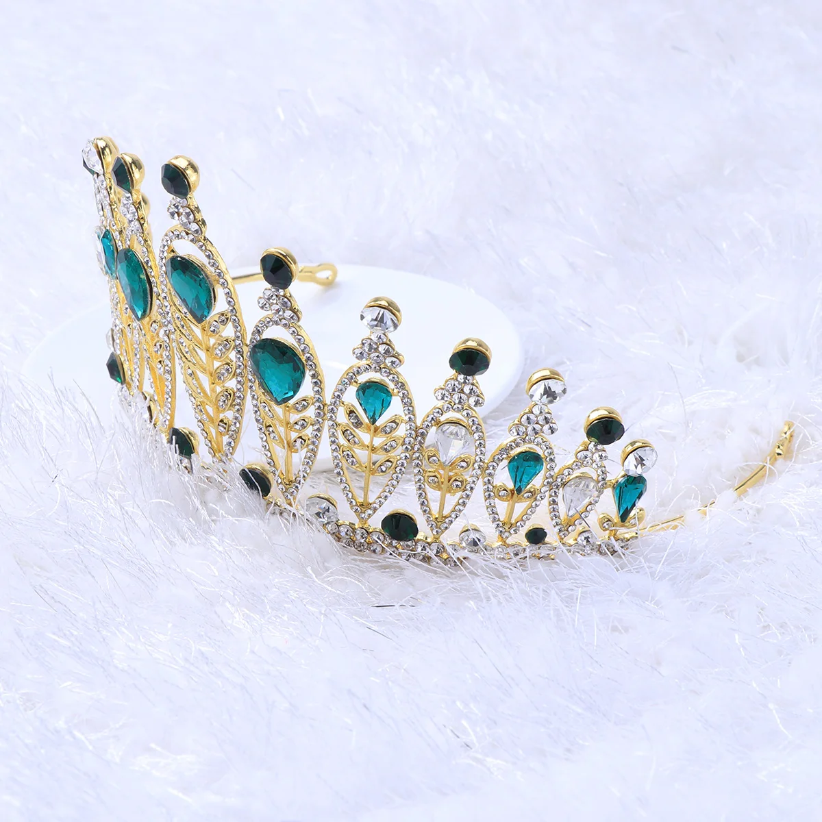 

Large Bridal Crown Rhinestone Alloy Baroque Wedding Tiara For Women Girls Sapphire Blue 18K Lightweight Durable Party Occasion