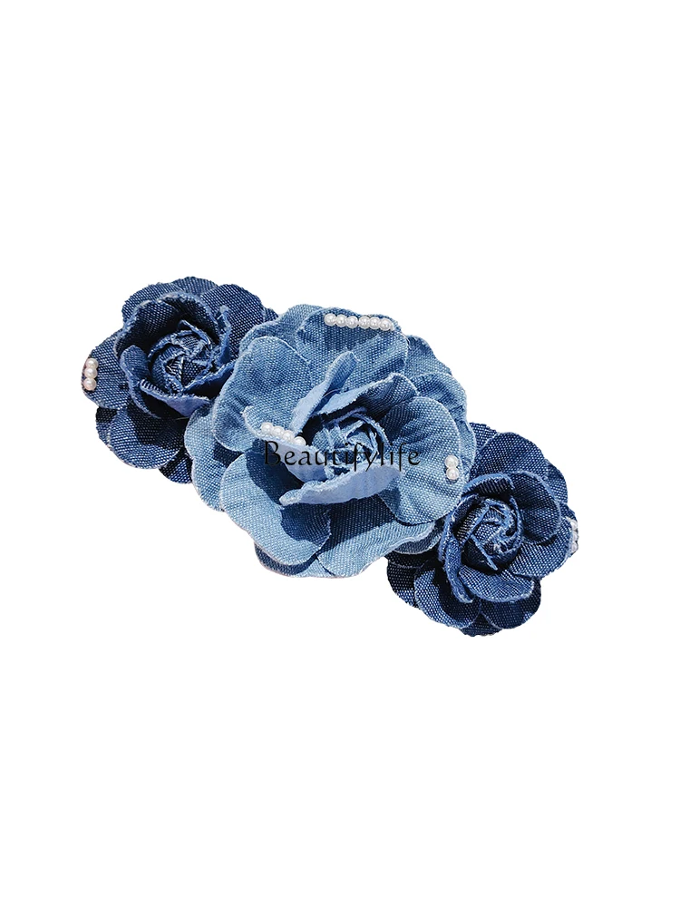 High-Grade Denim Spring Clip Back Head Temperament Hairpin