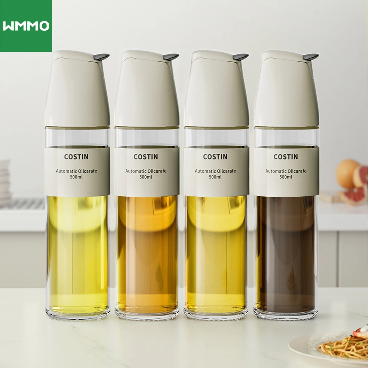 WMMO Automatic Opening Oil Dispenser, Food-grade Glass, Seal Leak-proof, Household Oil Bottle for Oil Vinegar and Wine Storage