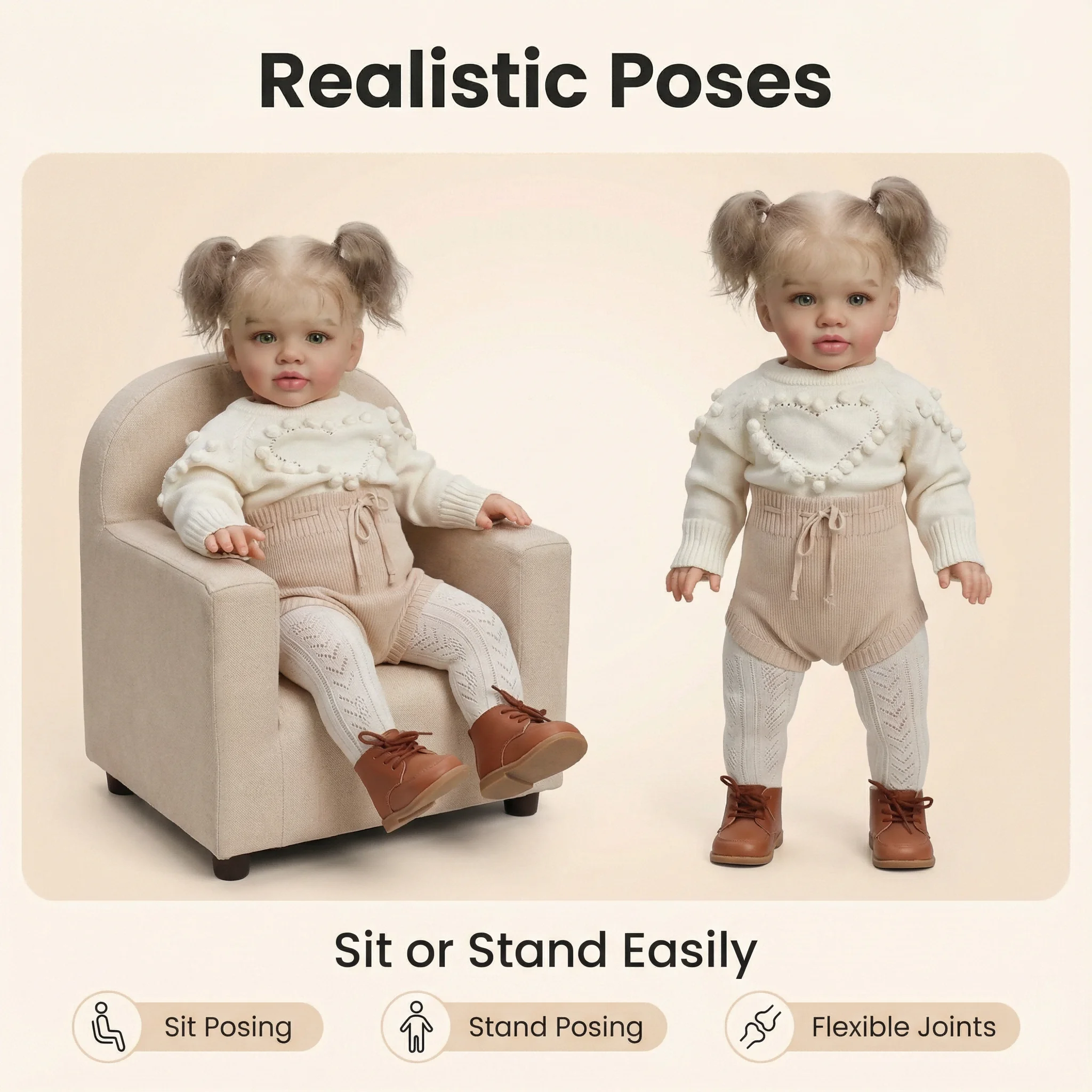 NPK 26인치 리본 토들러 인형 피파 - 사실적인 여자 아기 아트 인형 3D 피부 페인팅 완성 6개월 사이즈 수집용