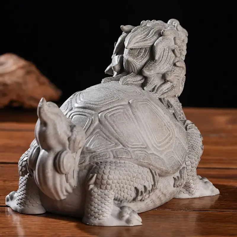 Chinese Style Wealth Attraction Dragon Turtle Fish Tank Decor Lucky Desk Beast Xuanwu Stone Carving Decor Home Decoration Gifts
