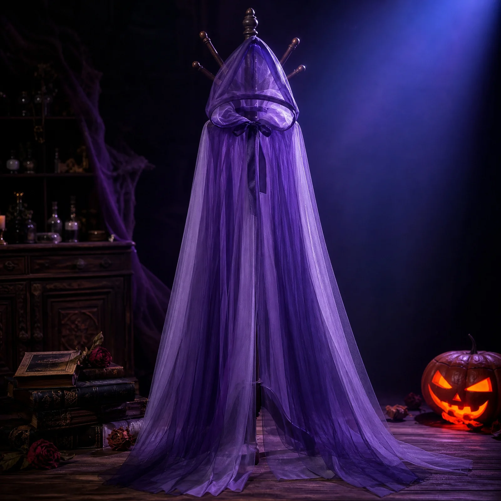 Halloween Hooded Mesh Cloak Witch Vampire Grim Reaper Costume Cape Gothic Cosplay Party Costume Accessories for Women Men