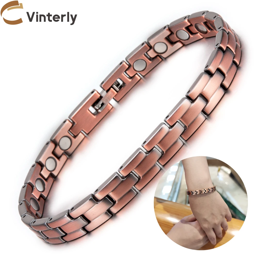 Vinterly Magnetic Bracelets for Women Vintage Pure Copper Magnet Therapy Health Energy 20.5cm Chain Link Jewelry Femme Gifts