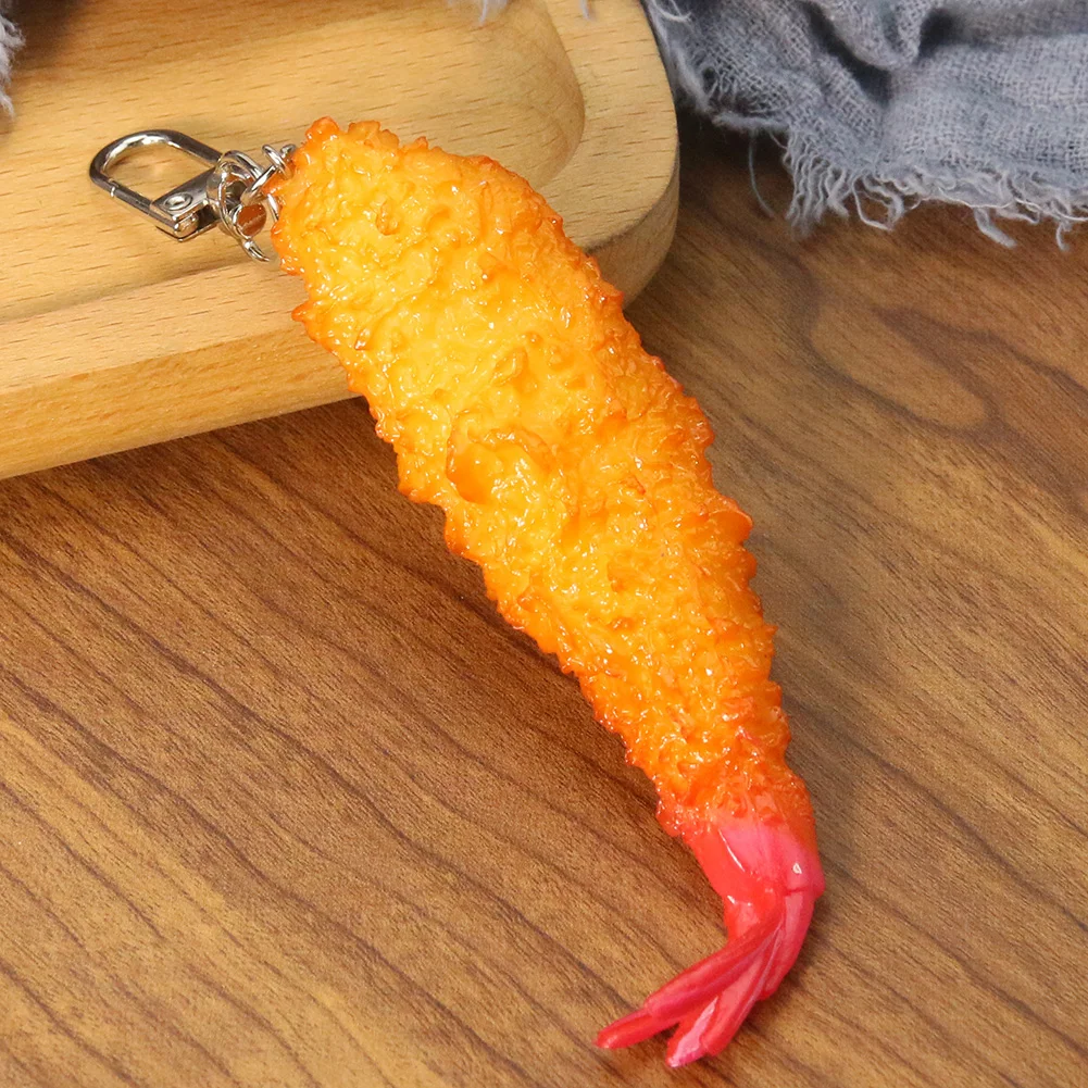 Simulation Tempura Food Keychain Ring Car Bag Pendant Restaurant Client Gift Chef Fried Shrimp Keyring Key Holder Photo Props