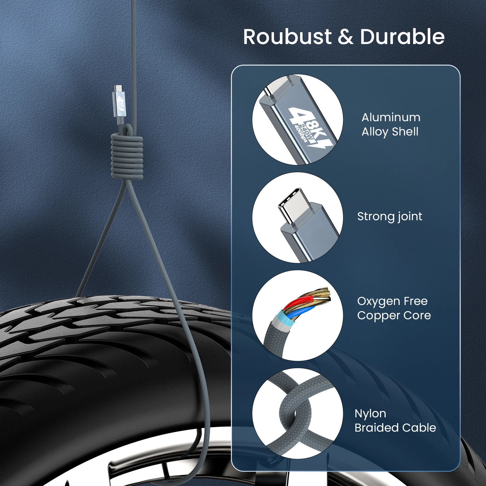 NEW USB 4.0 Thunderbolt 4 Cable, 8K@60Hz Video, 40Gbps Data, 240W Fast Charge, Type-C to Type-C