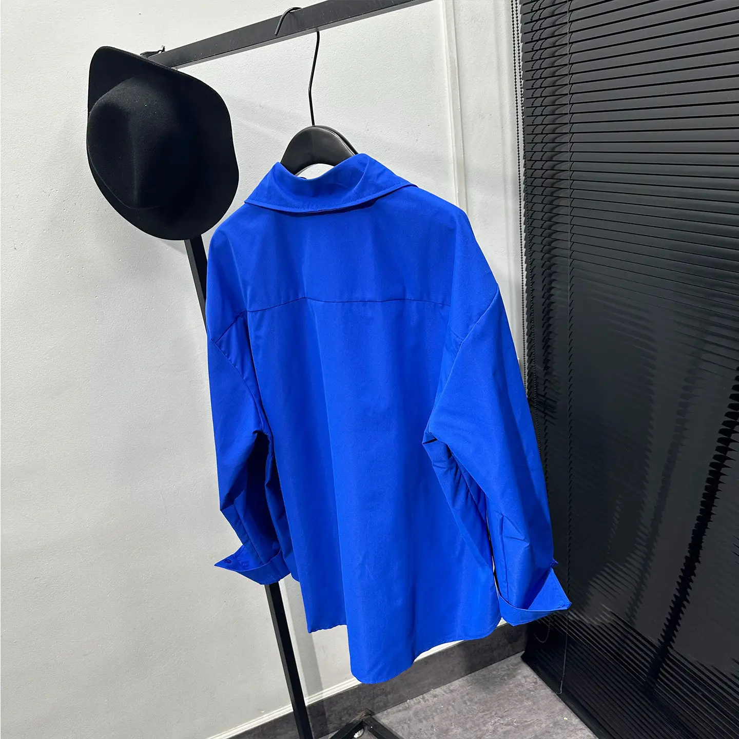 Fashionable Design Korean Style Royal Blue Long-Sleeved Shirt Men's  High Street Loose Temperament Casual Coat Top Trendy
