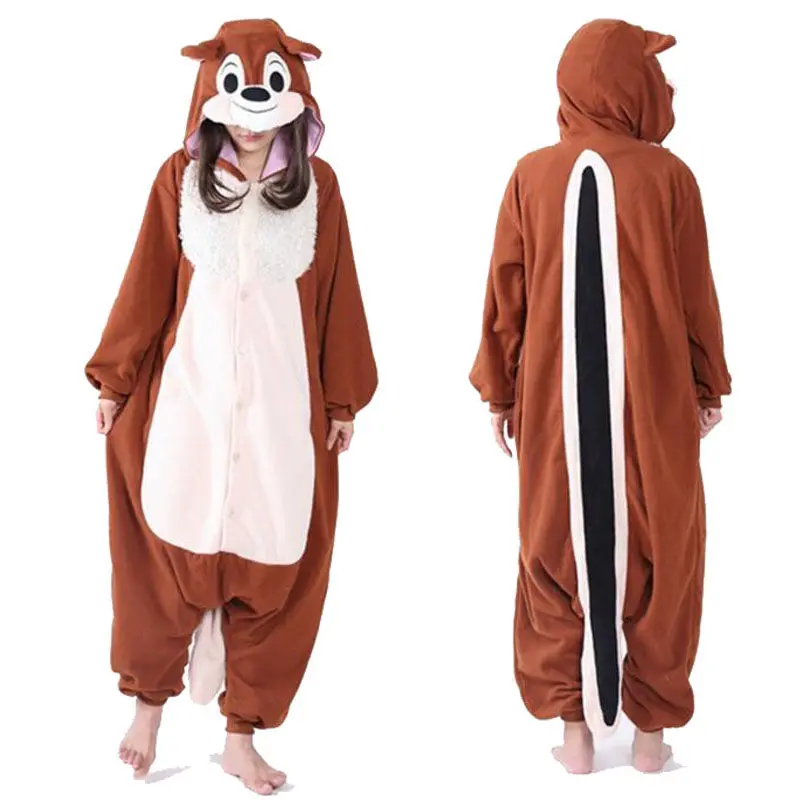 

Disney Chip 'n' Dale Cosplay Costume Anime Adult Animal Chipmunk Onesie Kigurumi Brown Squirrel Pajamas Halloween Christmas Gift