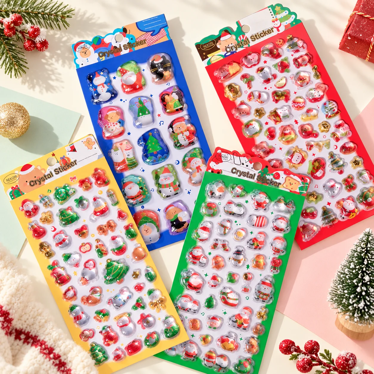 NEKONI Christmas Animals 3D Relief Crystal Sticker Scrapbooking Diy Journaling Diary Stationery Sticker School Supplies Gift