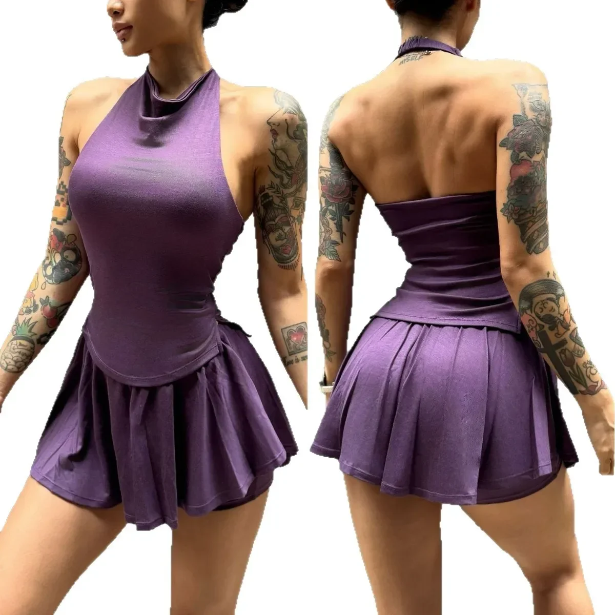 Lightweight Modal Fitness Yoga Sports Bra Vest Half Body Plea ted Skirt Anti-light Running Breathable High Elasticit y