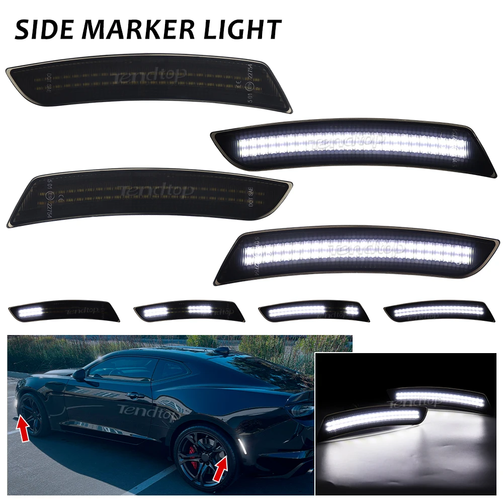 Full LED Car Dynamic Scan White Lights Side Marker Lamp  Front  Rear  Side Marker Light  for Chevy Camaro 2016-2023