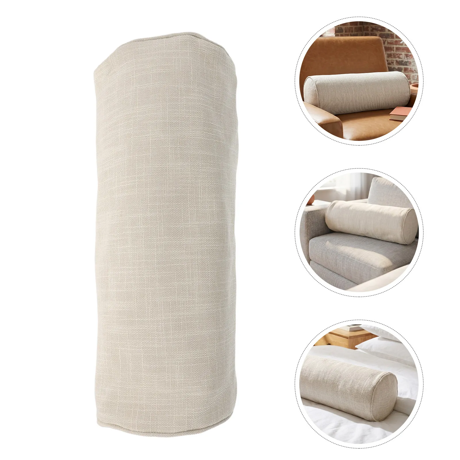 Round Neck Pillow Roll Cover 24x6 Inch Beige Cylinder Neck Pillow Case for Travel Lumbar Support Bolster Cushion Cover