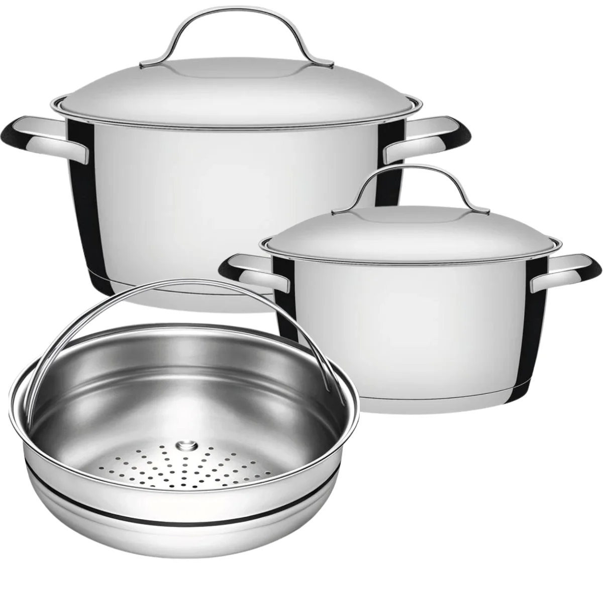 Stainless Steel Cookware Set Triple Bottom 3 Pieces Tramontina Allegra