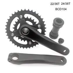 Bicycle Crankset 170mm 104BCD Mountain Bike Double Disc Crank with Bottom Bracket 22T 36T 24T 38T Aluminum Alloy Bike Cranks