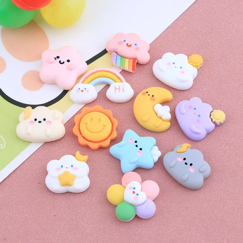 

100pcs Cartoon Clouds Stars Moon Rainbow Resin Flatback Cabochon Kawaii Crafts DIY Hair Bows Scrapbook Decoration Accessories