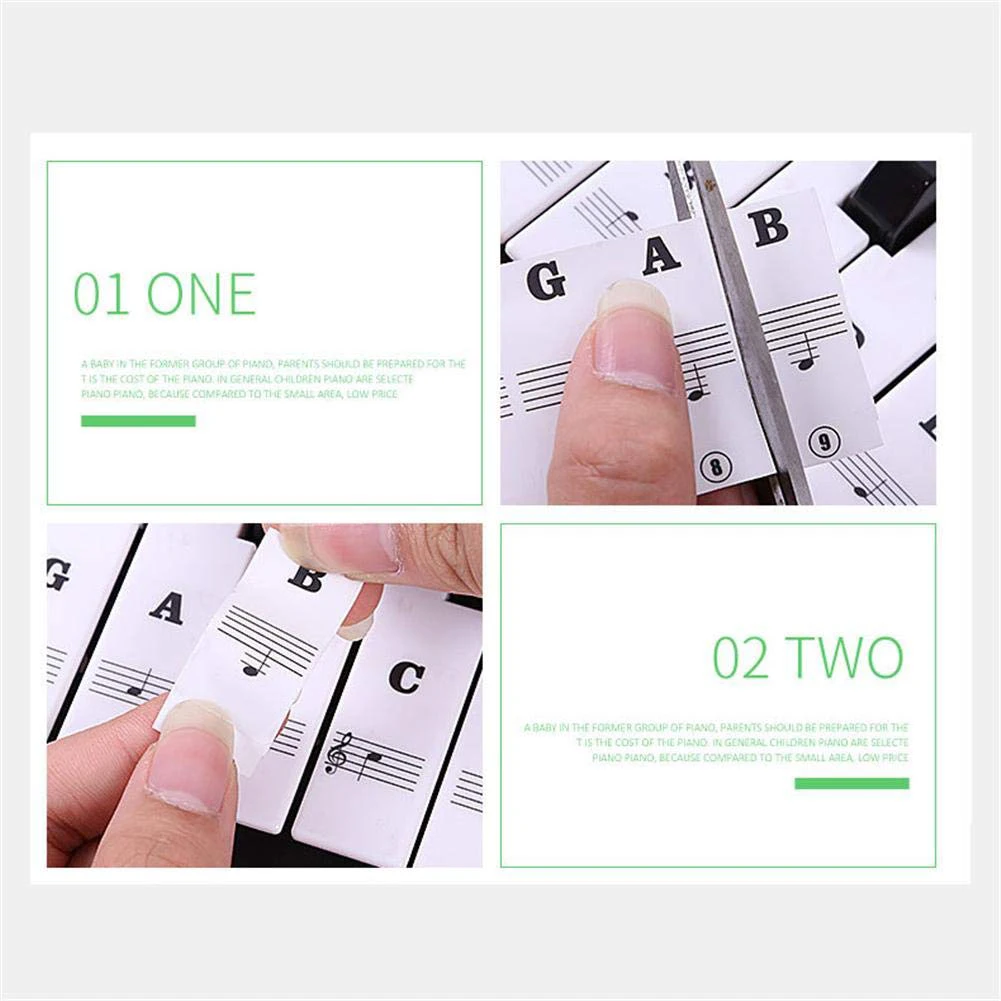 ABHT-88 Keys 61 Keys 54 Keys Transparent Piano Keyboard Stickers Electronic Keyboards Stickers Tabs Musical Notes Key Stickers