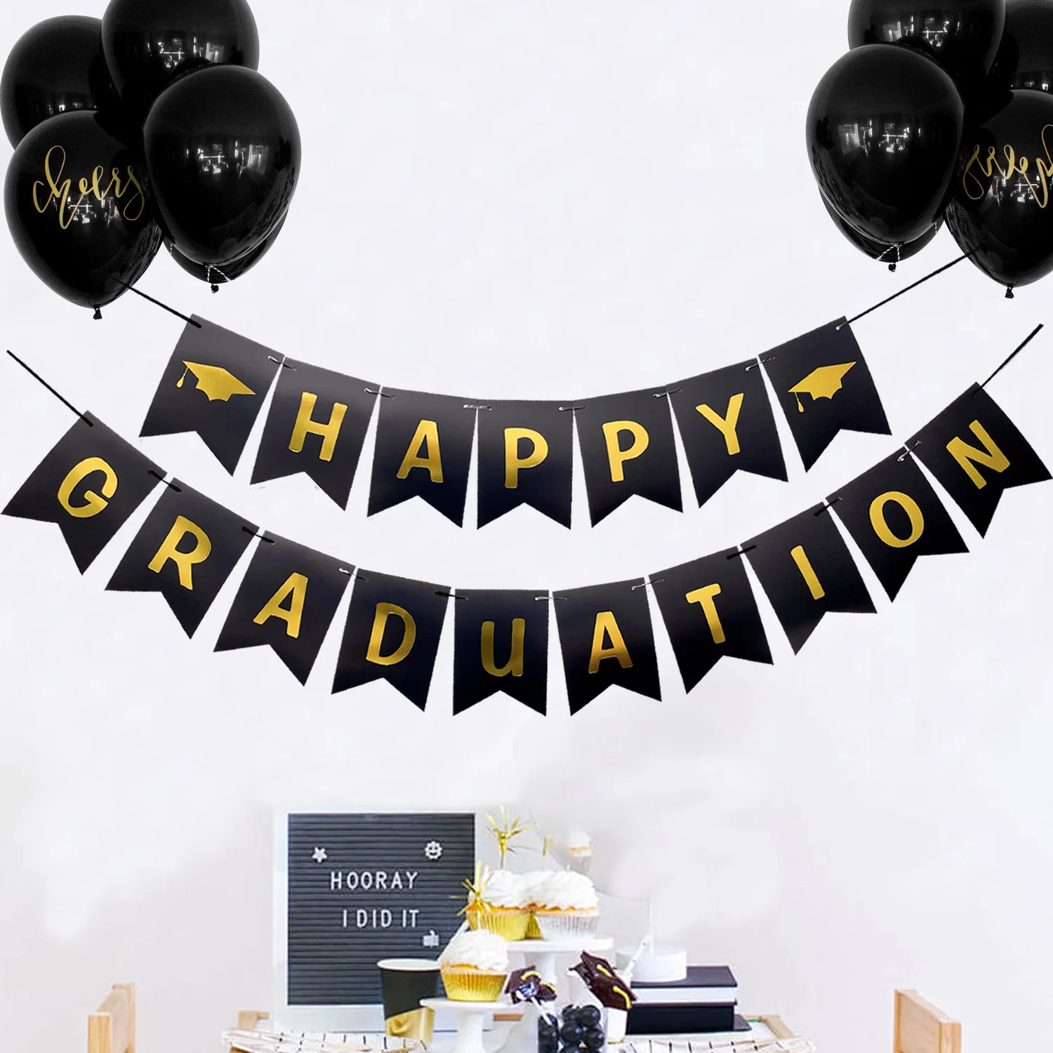 Happy Graduations Graduate Celebration Party Bachelor Cap Class of 2025 Congratulation Congrats Grad Paper Garland Banner Flags