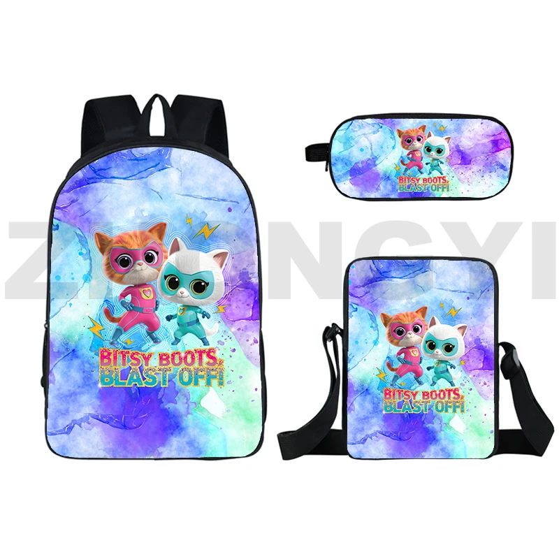 16 Inch Cute SuperKitties School Bags for Girls High School Anime SuperKitties Backpack 3D Cartoon Bookbag Pencil Box Bagpack