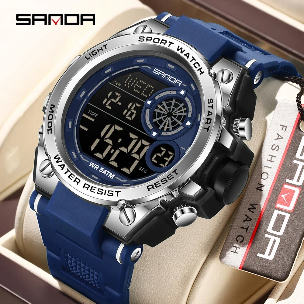 SANDA 6255 Orologio elettronico da uomo di moda Sport all'aria aperta Orologio elettronico da uomo multifunzionale impermeabile con luce notturna a LED 2025