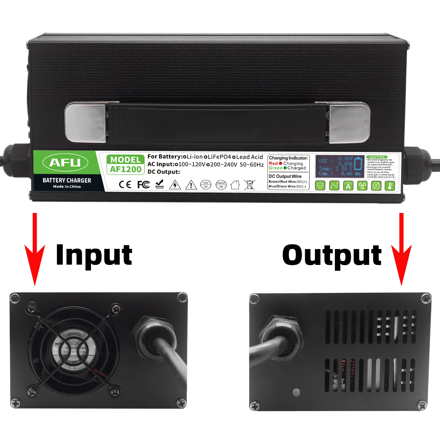 43.8V 25A LiFePO4 Battery Charger With Fan OLED Display Used For 12S 36V 38.4V LiFePO4 Battery Smart Charger High power products