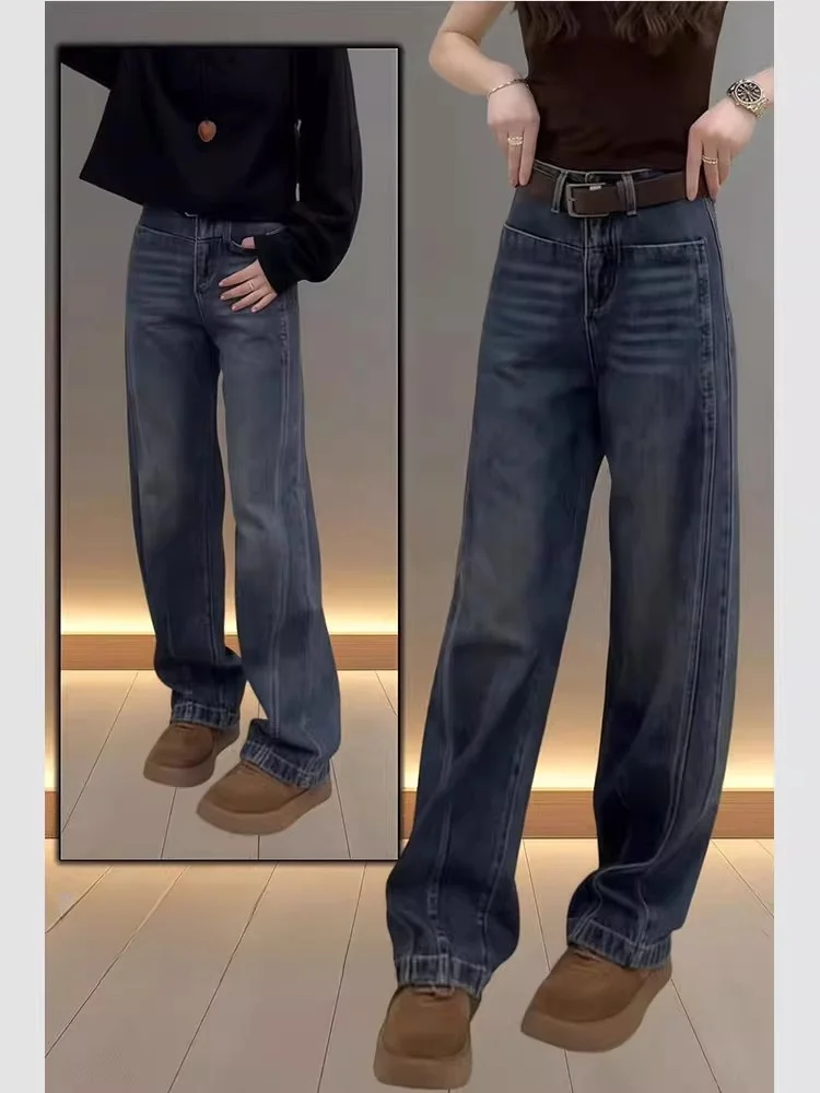 فضفاض واسعة الساق الجينز المرأة الدنيم السراويل الخريف جديد Sle الدهون MM السراويل ل الكمثرى aped الجسم عالية الخصر السراويل الطويلة #3