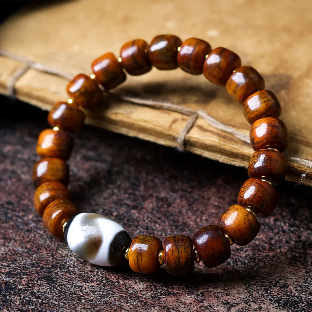 Tibetan Jewelry Yak Bone Explosion Crack Bucket Bead Hand String Cultural Play Tiger Teeth Tianzhu Ethnic Style Bracelet