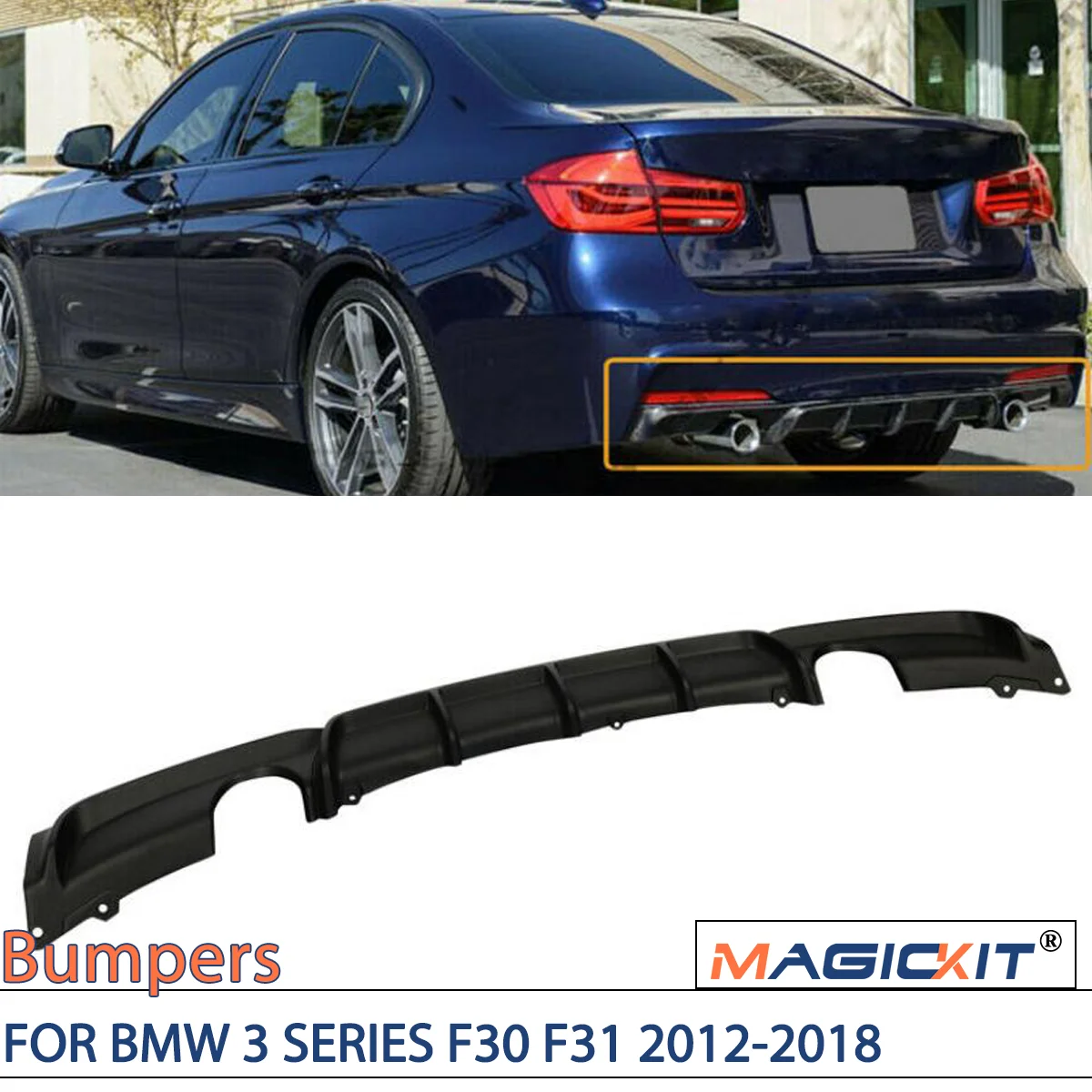 

TWIN TAILPIPE M PERFORMANCE SPORT REAR DIFFUSER FOR BMW 3 SERIES F30 F31 2012-2018 Rear Bumper Diffuser Single Muffler Dual Out