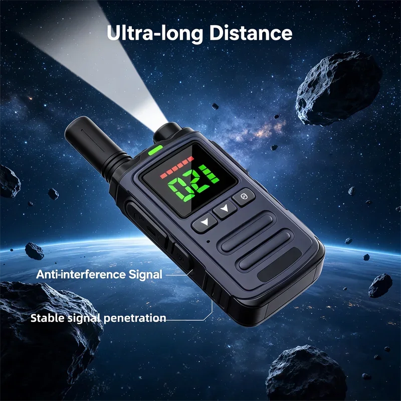 Long Range Walkie Talkie LED Display Backlit Screen Stable Signal Anti-interference Long Standby Two Way Radio with Flashlight