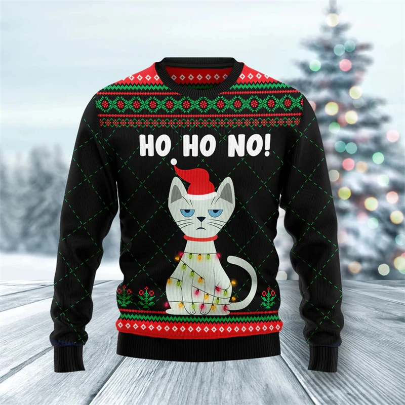 2026 جديد مضحك القط نمط القبيح عيد الميلاد سترة موضة الخريف Crewneck ثلاثية الأبعاد مطبوعة عيد الميلاد بلوزات عادية المتضخم البلوفرات