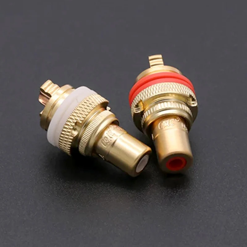 2Pcs RCA Connector Female Speaker Terminals Gold/Rhodium Plated Copper Socket Chassis CMC Connectors Audio Jack Adapter Plug