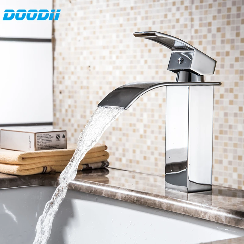 DOODII Wholesale And Retail Chrome Finished Waterfall Bathroom Faucet Bathroom Basin Mixer Tap with Hot and Cold Water