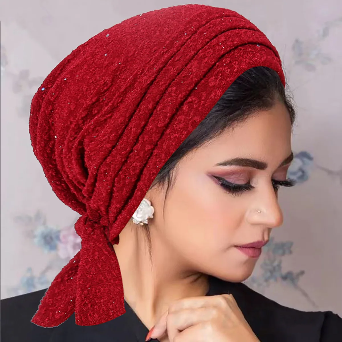 New Powdered Thread Four Bar Long Tail Turban Cap Chemotherapy Cap Ladies Two Pit Bar Long Tail Hat