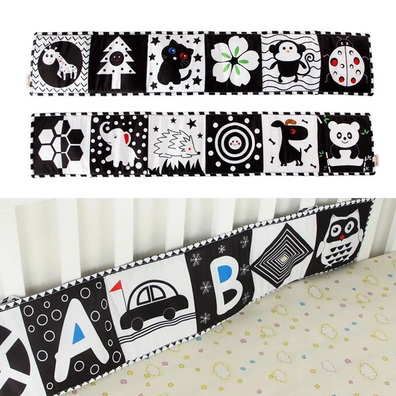 Babyboek Zwart-wit Boeken Voor Pasgeboren Baby's Bed Wieg Bumper Zintuiglijke Doek Boek Montessori Hoog Contrast Baby Speelgoed 0-12 M