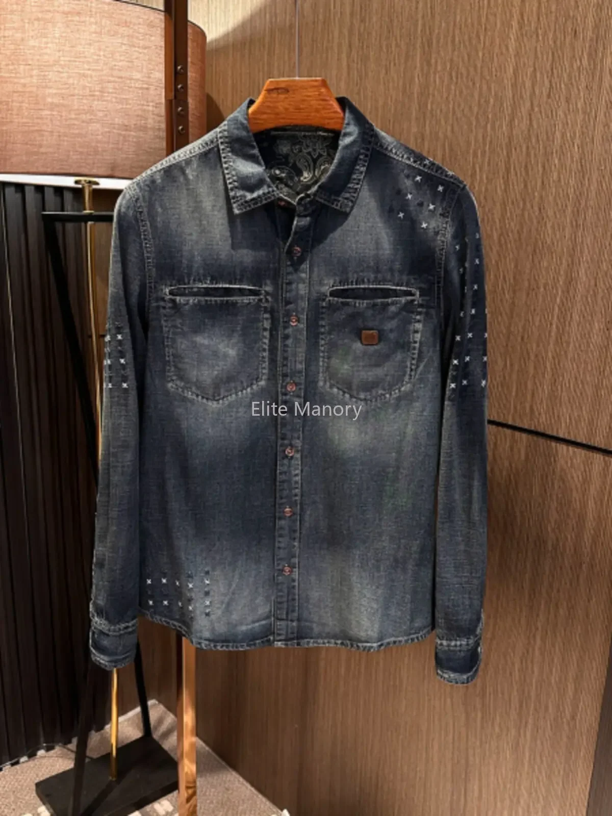 [Free and uninhibited, early spring wear] High-quality retro washed fashion long-sleeved denim shirt
