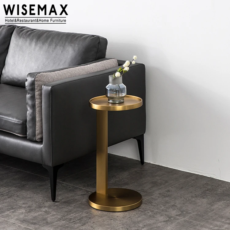 Living Room Furniture Coffee Tables Luxury Modern Small Round Retro Gold Carbon Steel C Shaped Bed Side Table