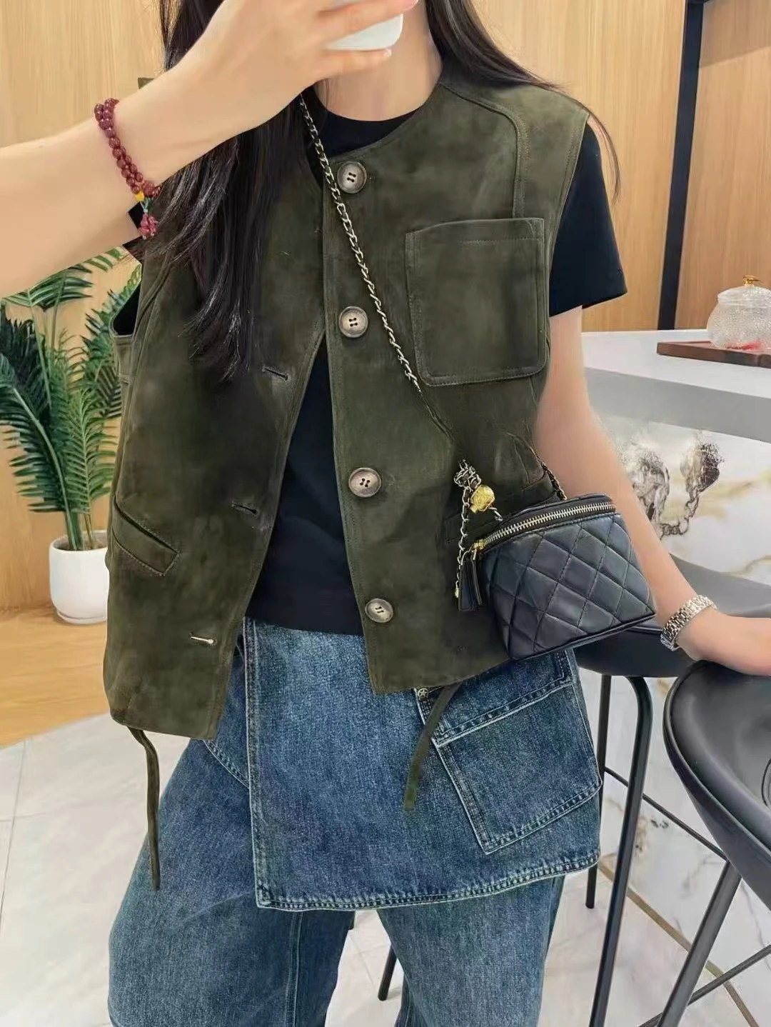 Ropa superior de cuero de ante para Mujer, Chaleco de cuero genuino, pantalón corto informal, estilo Retro británico, en capas, Chaleco para Mujer